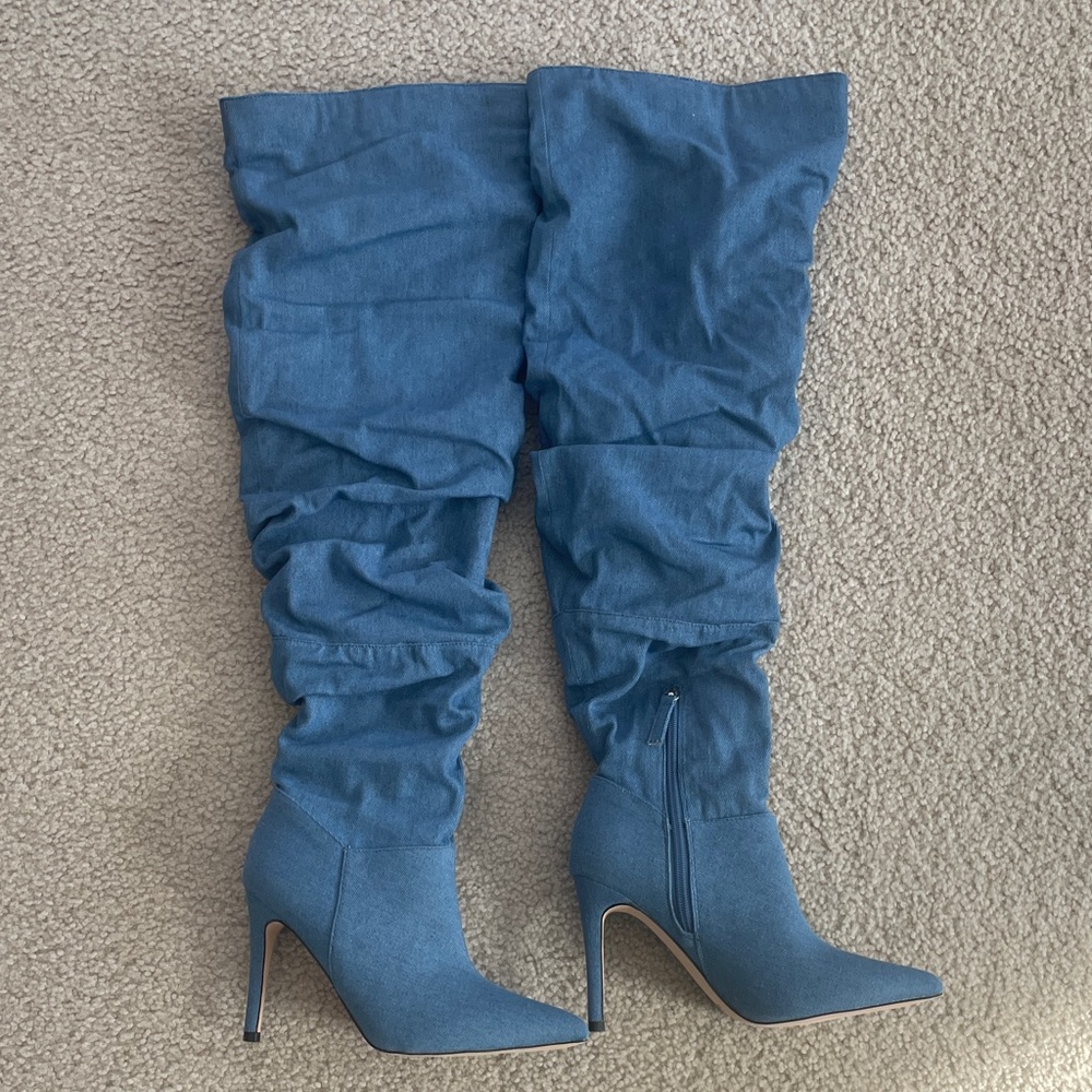 Blue Denim Forever 21 Over-the-Knee Boots (New) size 6